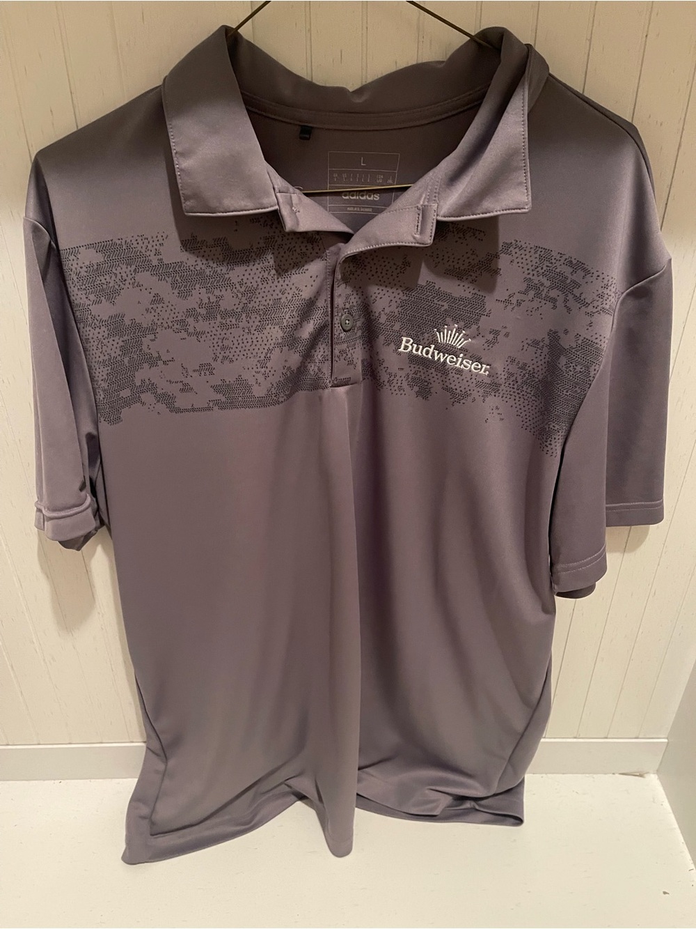 Budweiser Adidas Golf Polo Men’s Large Gray Folds of Honor Performance Shirt